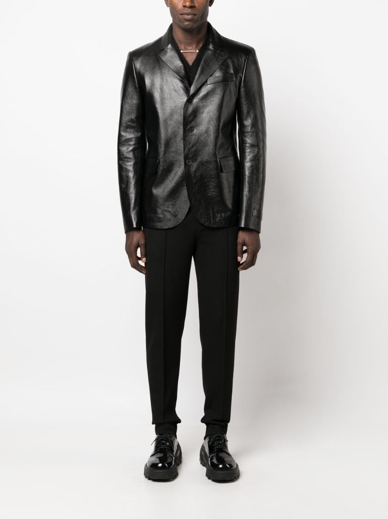 Black Single-breasted Leather Blazer