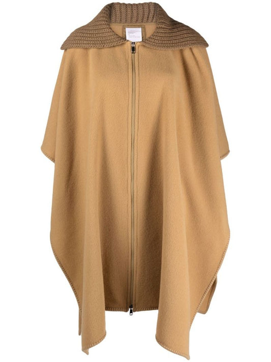 Brown Zip-up Wool Cape
