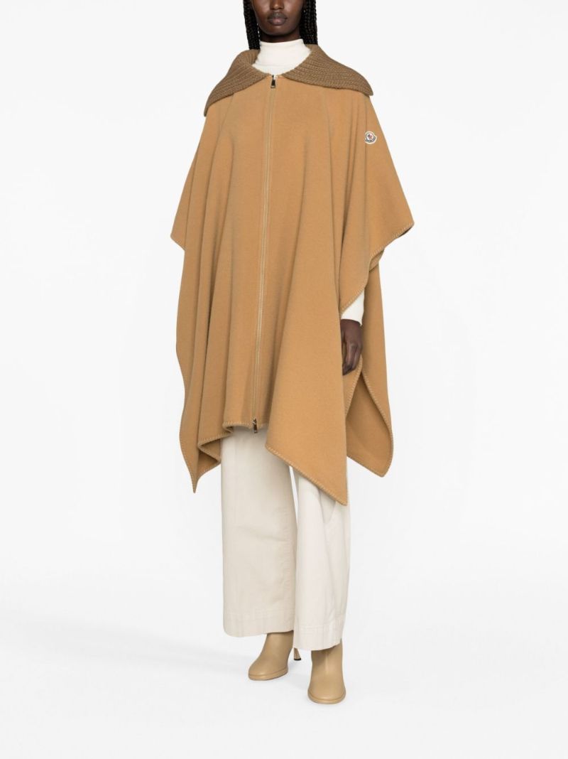 Brown Zip-up Wool Cape