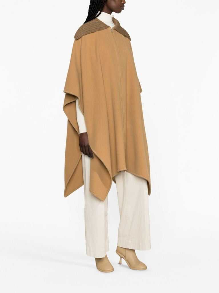 Brown Zip-up Wool Cape