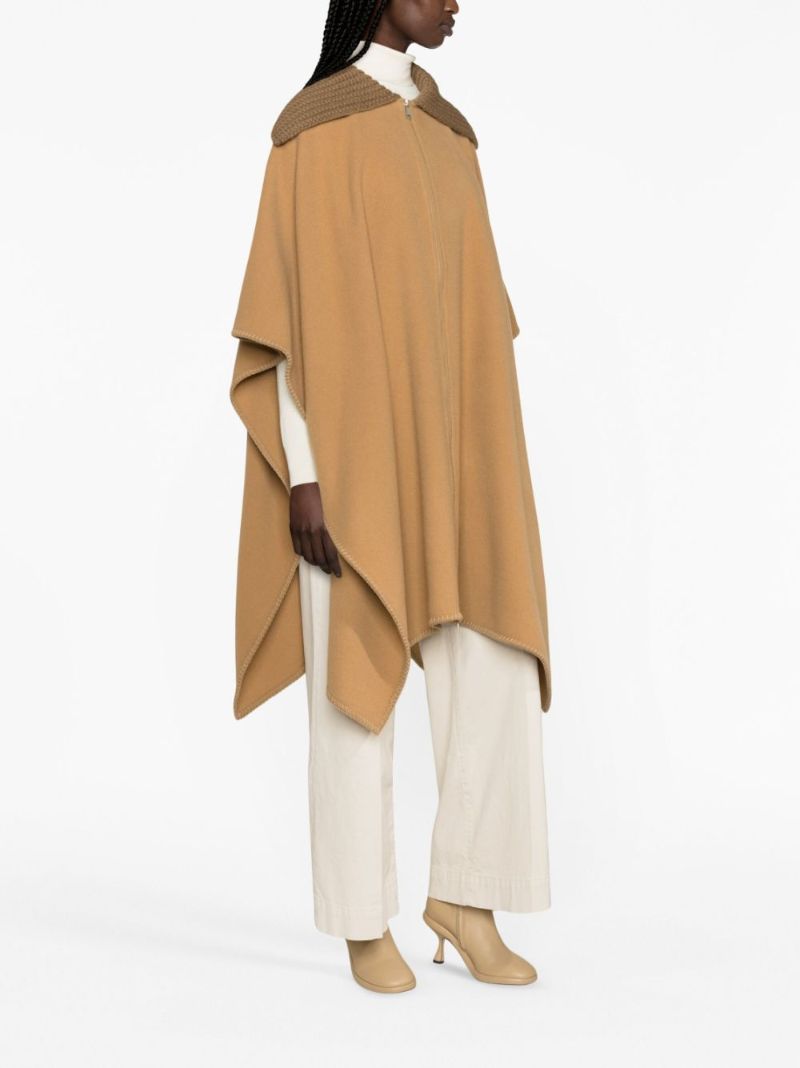 Brown Zip-up Wool Cape