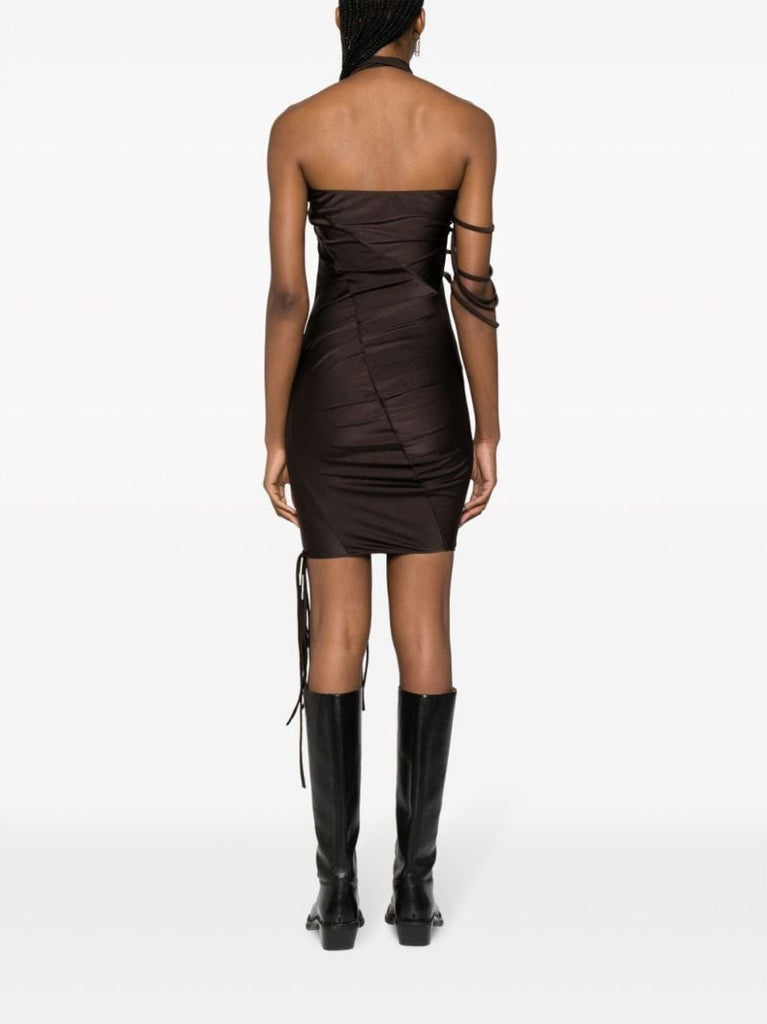 Brown Asymmetric Multi-strap Mini Dress