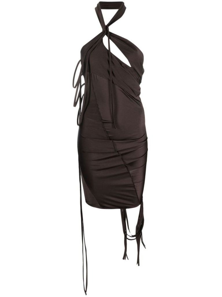 Brown Asymmetric Multi-strap Mini Dress