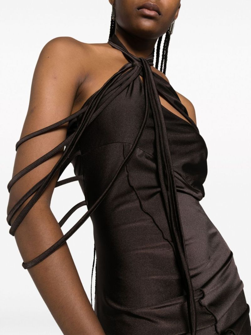 Brown Asymmetric Multi-strap Mini Dress