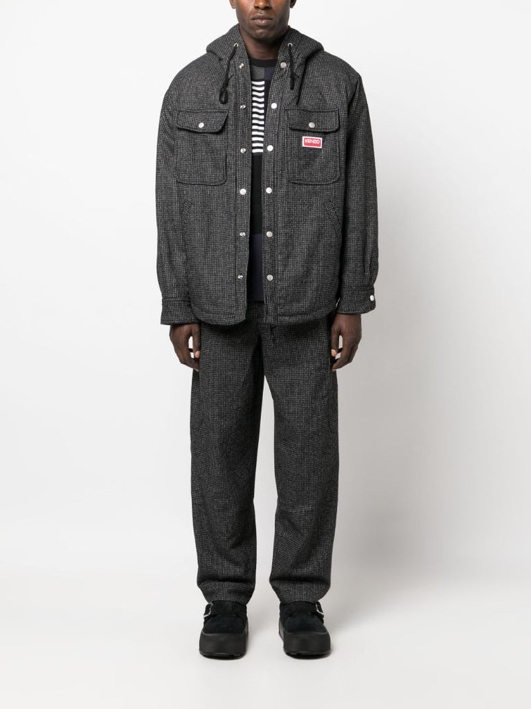 Grey Checked Straight-leg Trousers