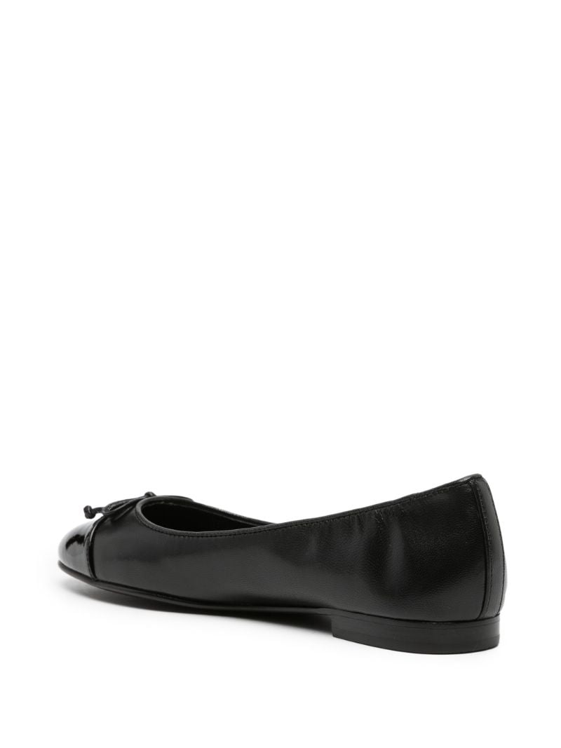 Black Bow-embellished Leather Ballerina Shoes