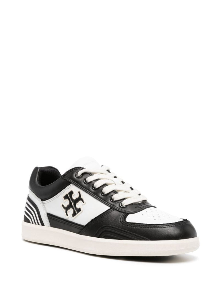 Black and White Logo Patch Leather Sneakers