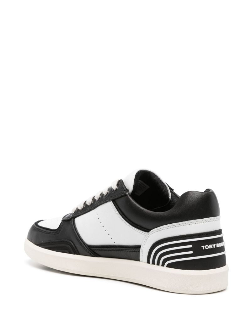 Black and White Logo Patch Leather Sneakers