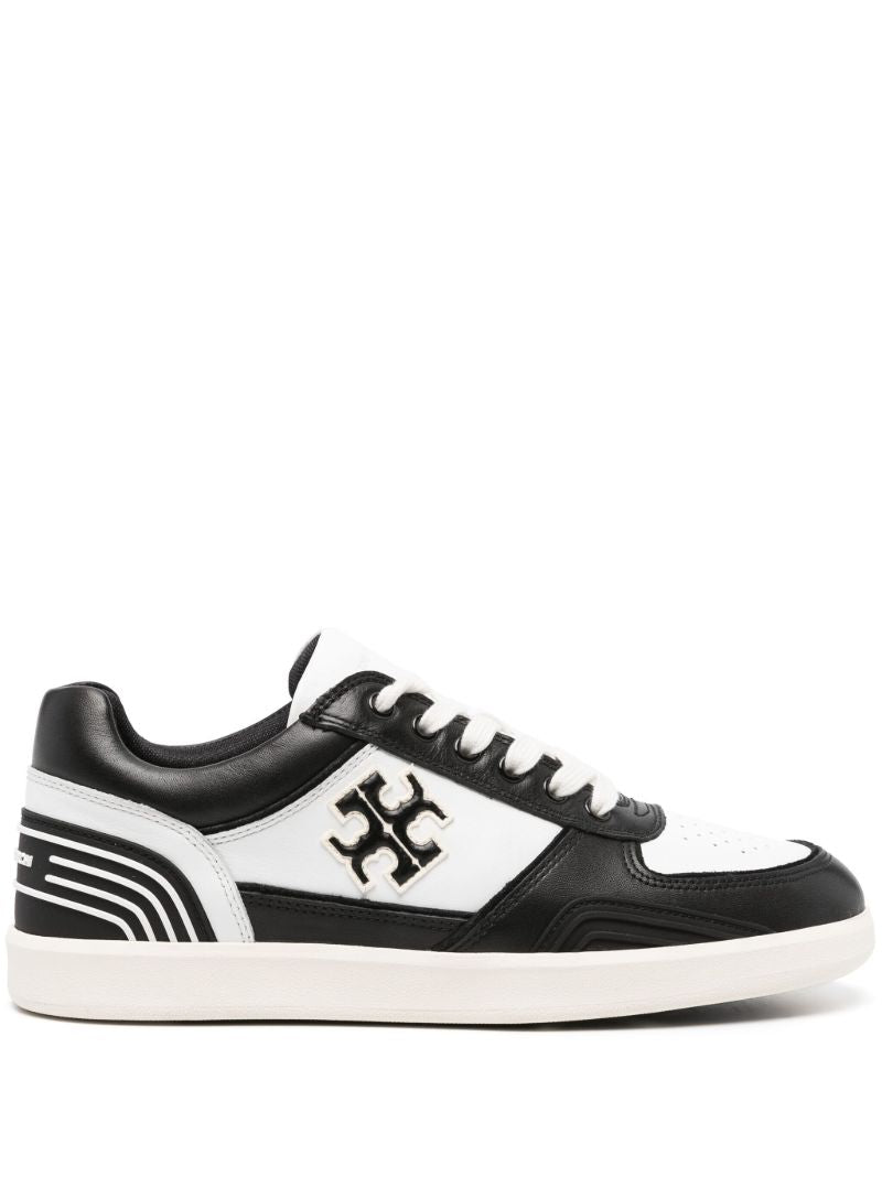 Black and White Logo Patch Leather Sneakers
