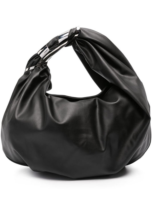 Black Metal Handle Leather Tote Bag