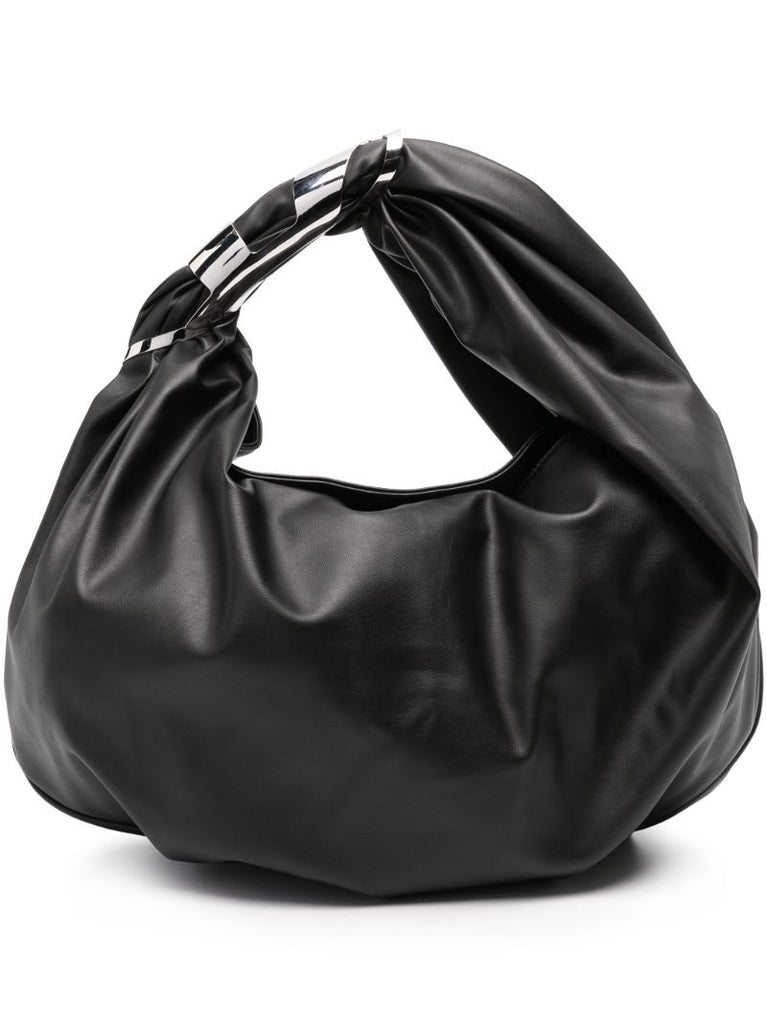 Black Metal Handle Leather Tote Bag