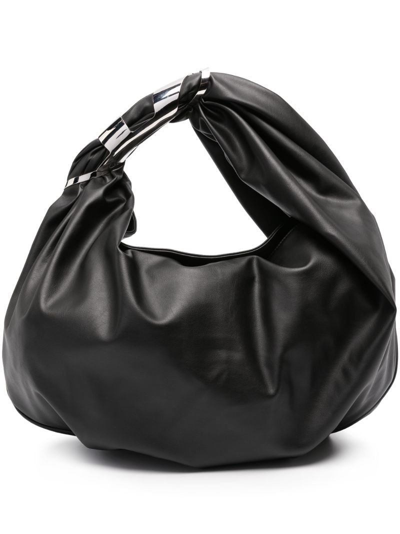 Black Metal Handle Leather Tote Bag