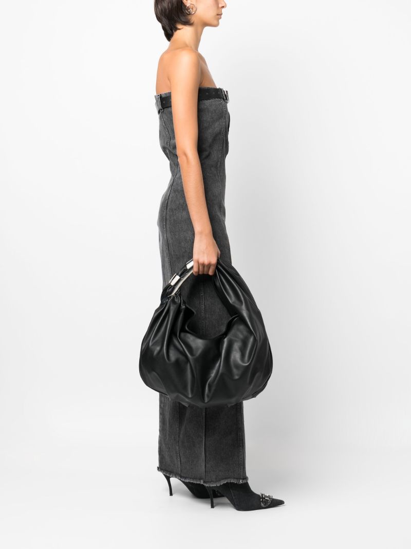 Black Metal Handle Leather Tote Bag