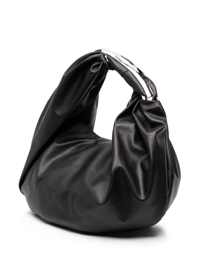 Black Metal Handle Leather Tote Bag