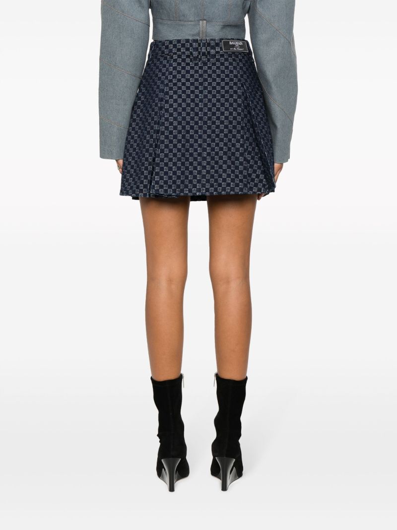 Blue Pleated Monogram-jacquard Denim Mini Skirt