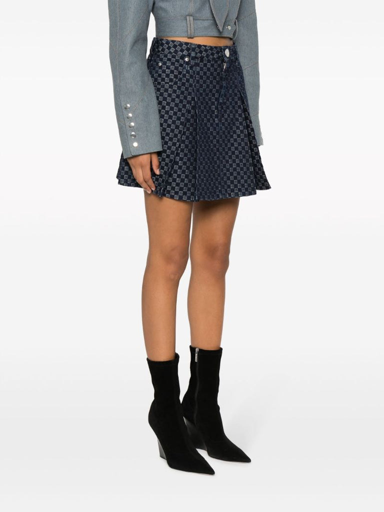 Blue Pleated Monogram-jacquard Denim Mini Skirt