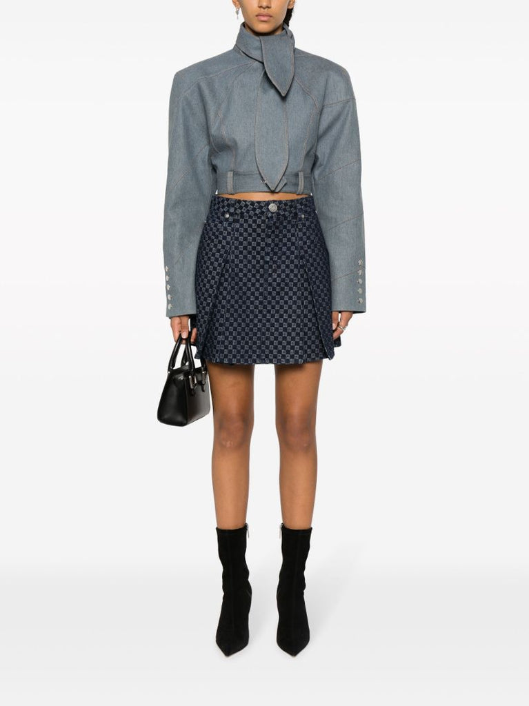 Blue Pleated Monogram-jacquard Denim Mini Skirt