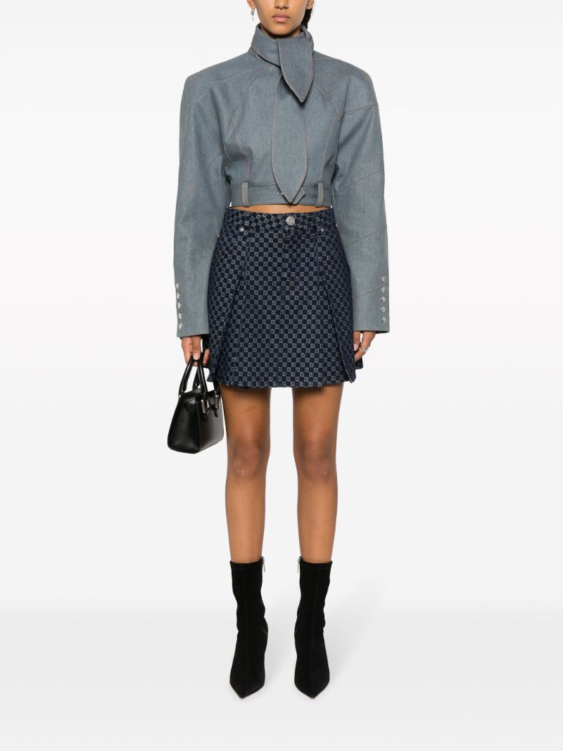 Blue Pleated Monogram-jacquard Denim Mini Skirt