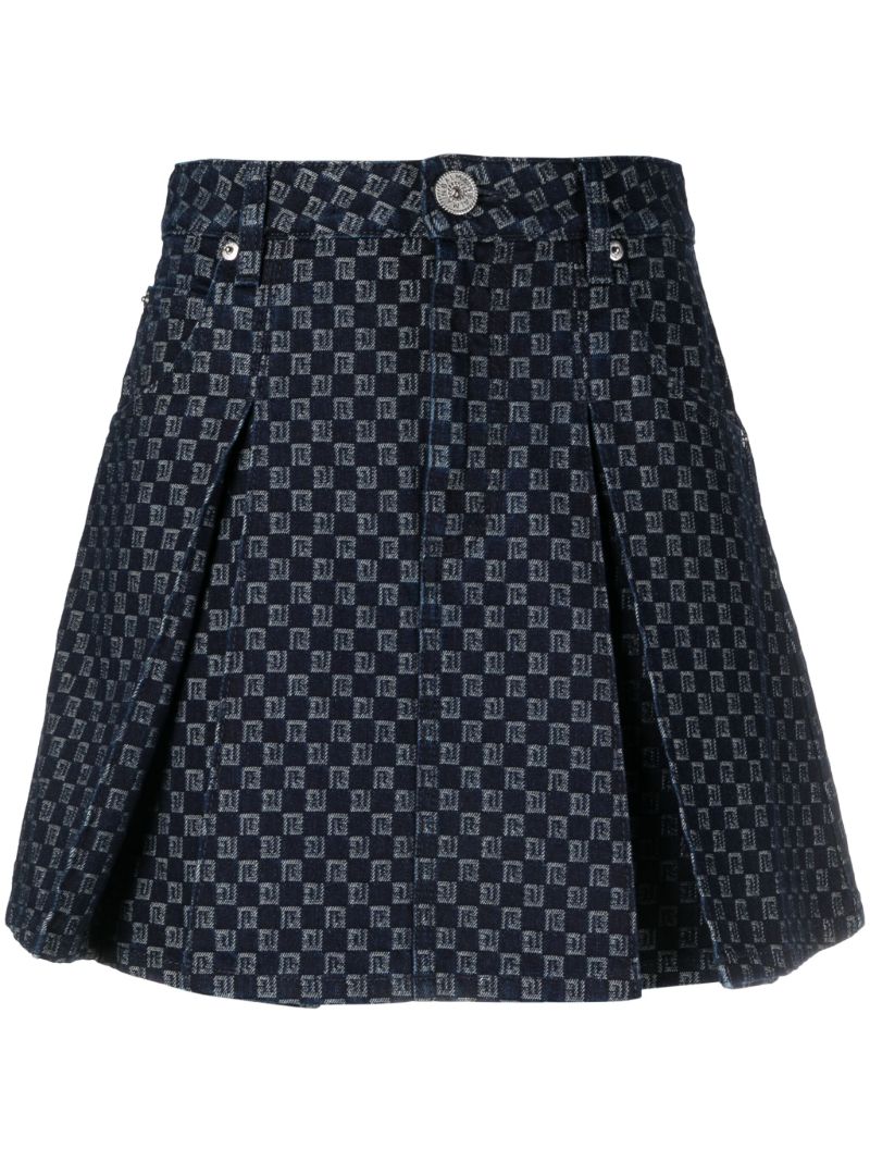 Blue Pleated Monogram-jacquard Denim Mini Skirt