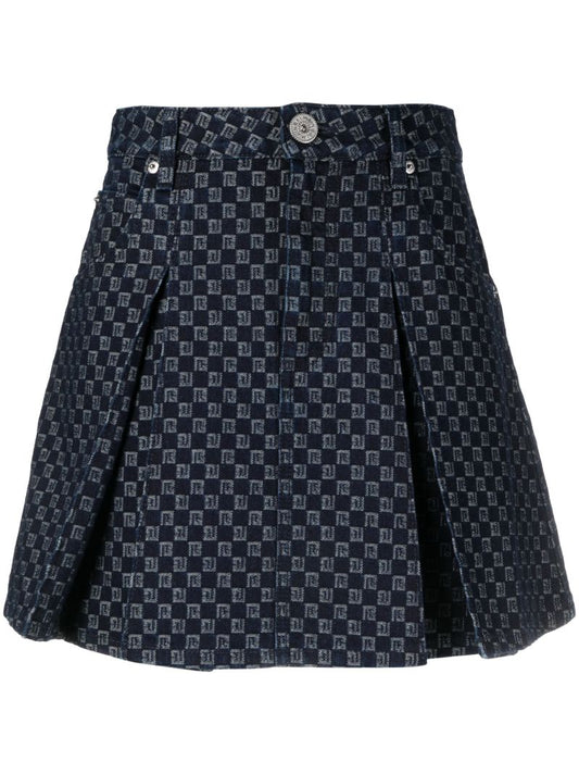 Blue Pleated Monogram-jacquard Denim Mini Skirt