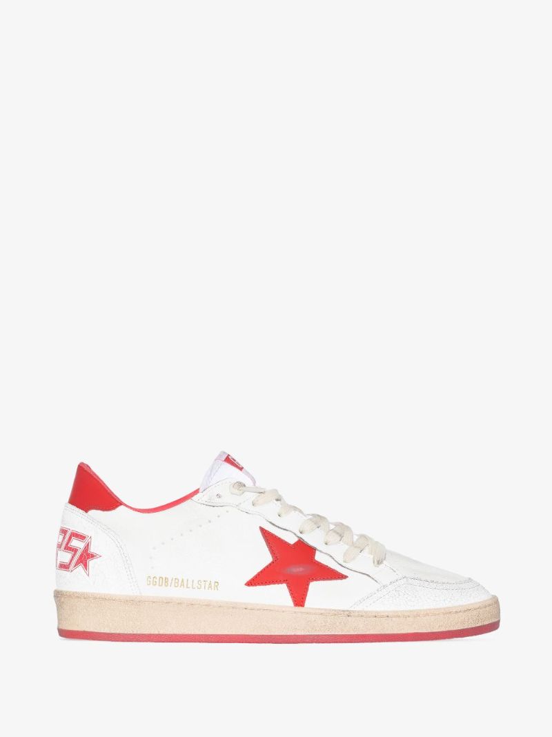 White and Red Ball Star Leather Sneakers