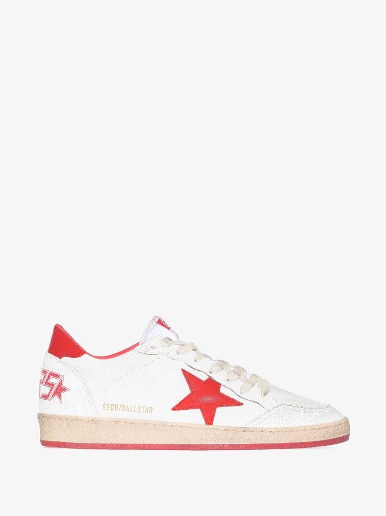 White and Red Ball Star Leather Sneakers