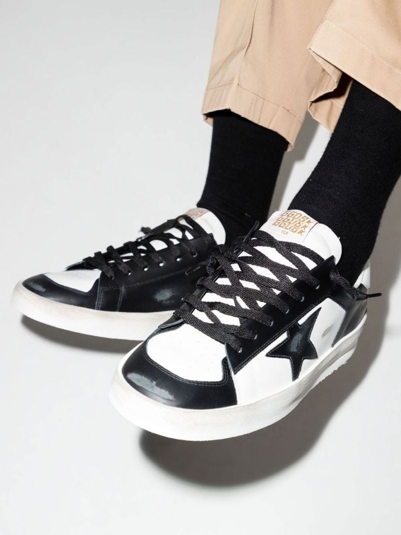 Black and White Stardan Low Top Leather Sneakers