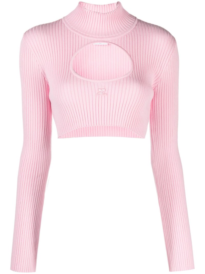 Pink Cropped Ribbed-knit Sweater