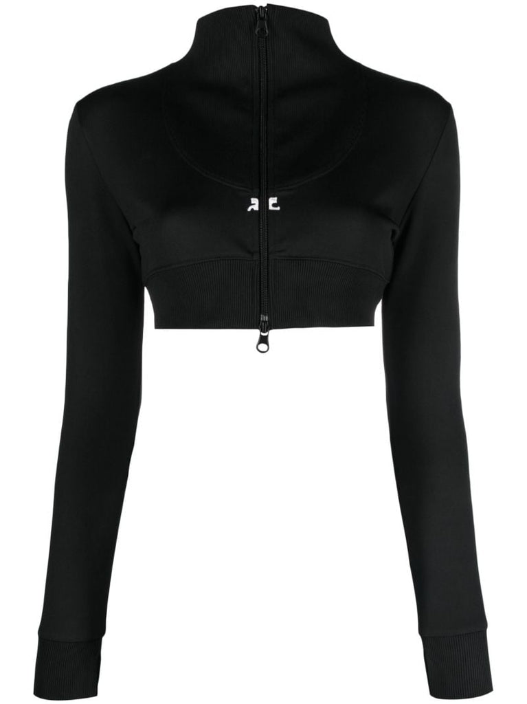 Black Logo-embroidered Cropped Zip-up Jacket