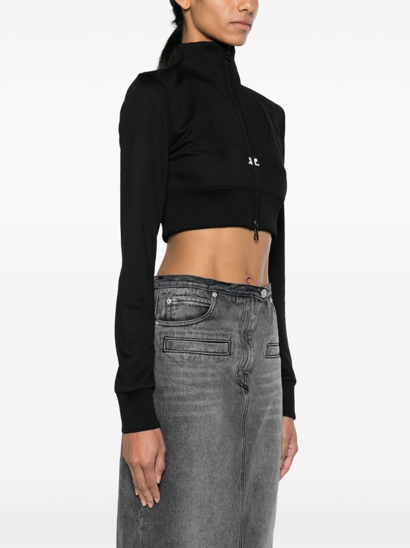 Black Logo-embroidered Cropped Zip-up Jacket