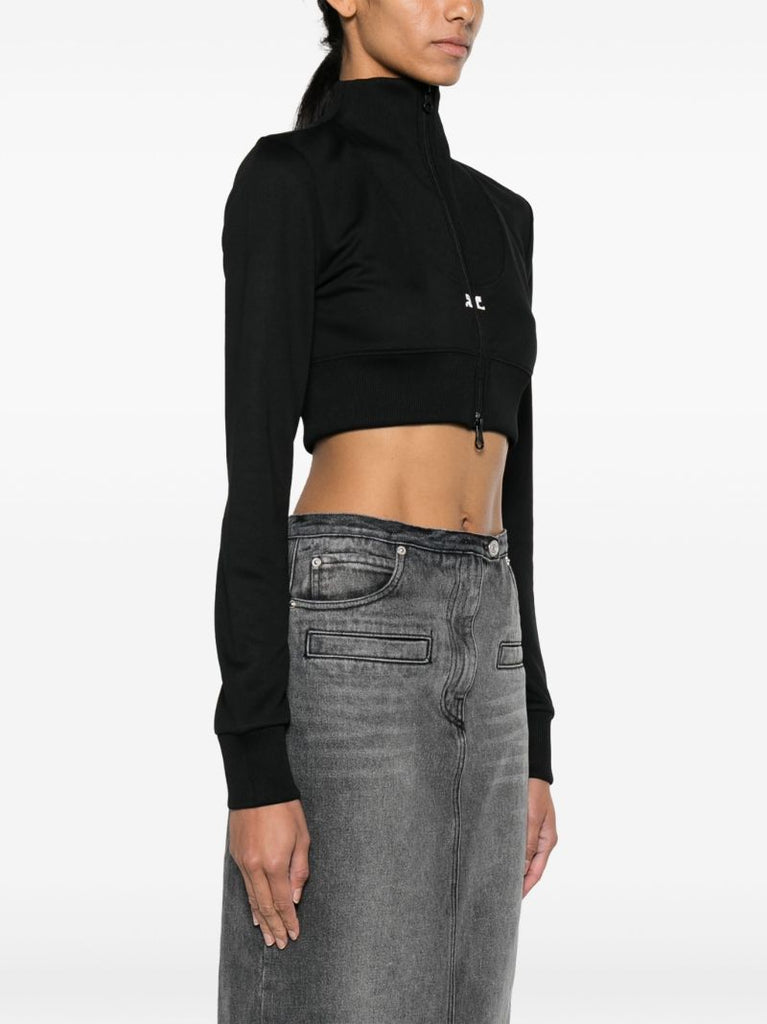 Black Logo-embroidered Cropped Zip-up Jacket