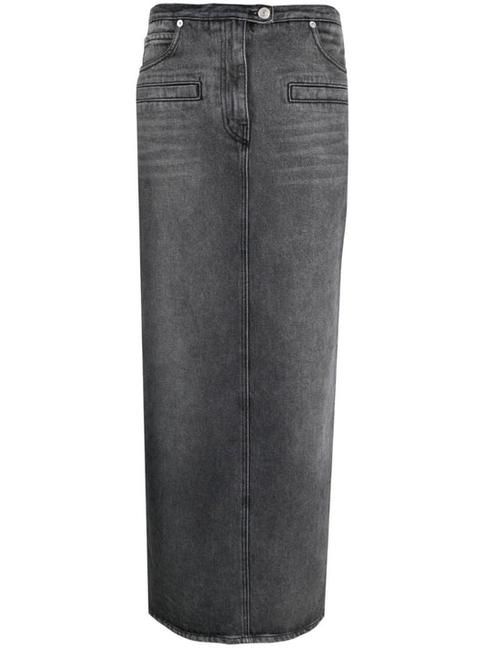 Grey Stonewashed Denim Long Skirt