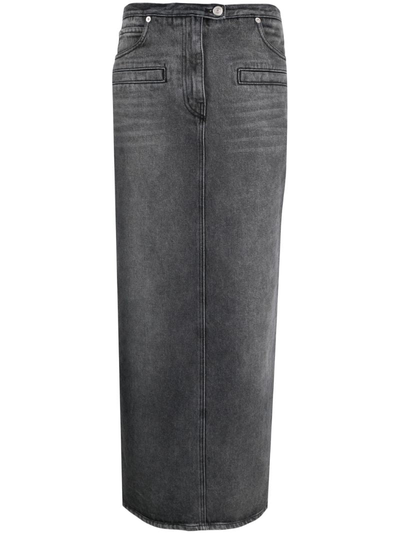 Grey Stonewashed Denim Long Skirt