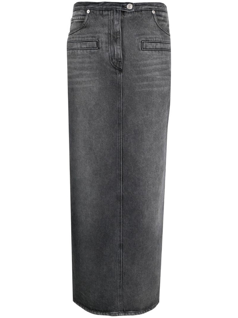 Grey Stonewashed Denim Long Skirt
