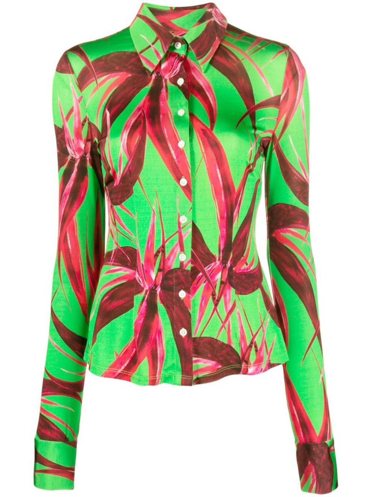 Green-floral Print Shirt