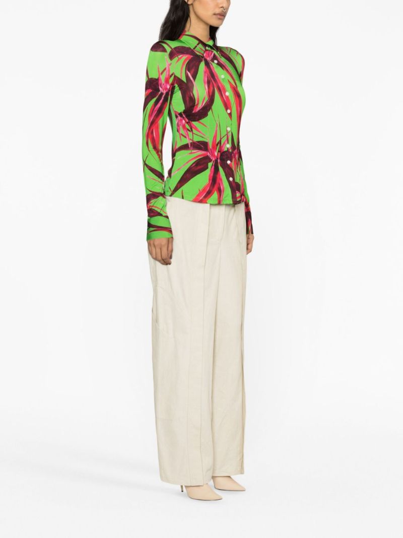 Green-floral Print Shirt