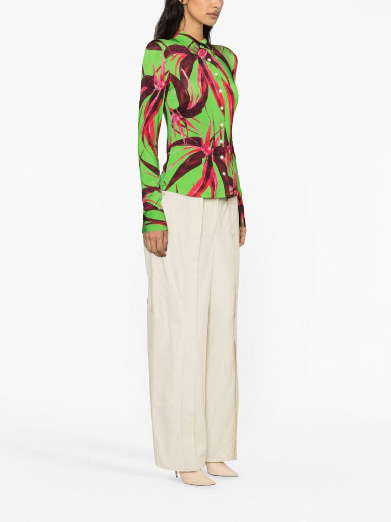 Green-floral Print Shirt