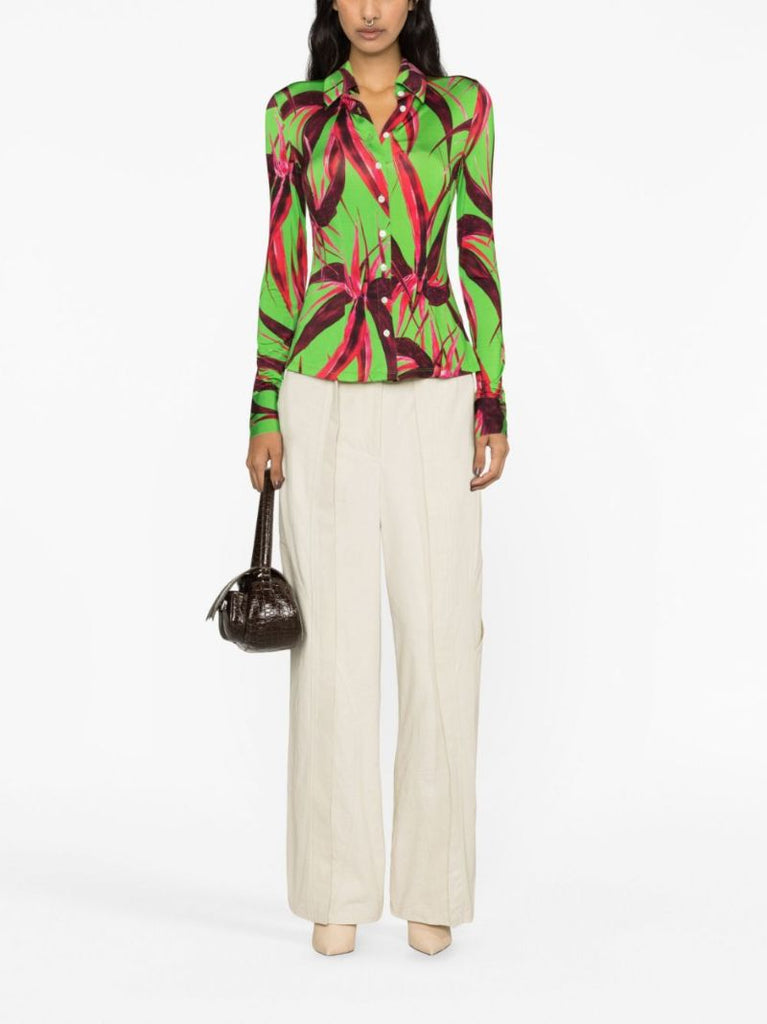 Green-floral Print Shirt