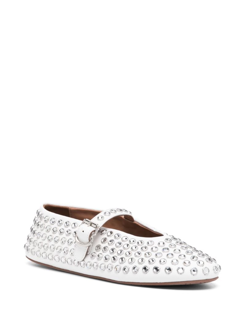 White Strass Crystal-embellished Leather Ballerina Shoes