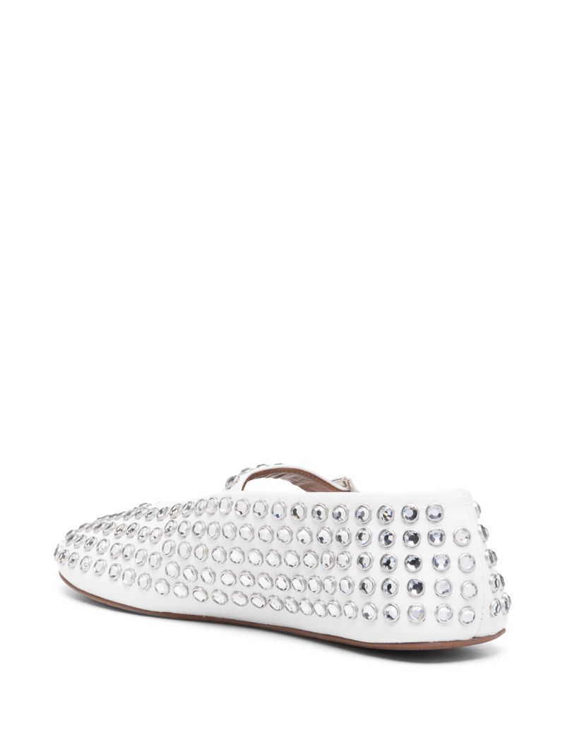 White Strass Crystal-embellished Leather Ballerina Shoes