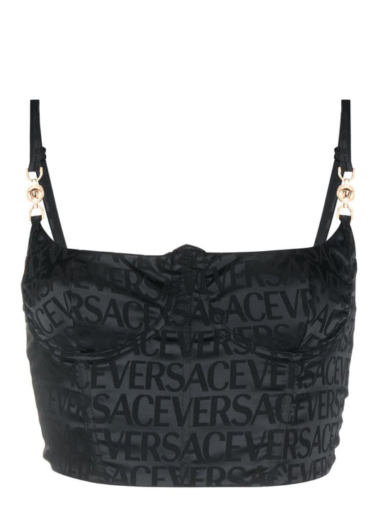 Black Versace Allover Corset Bra