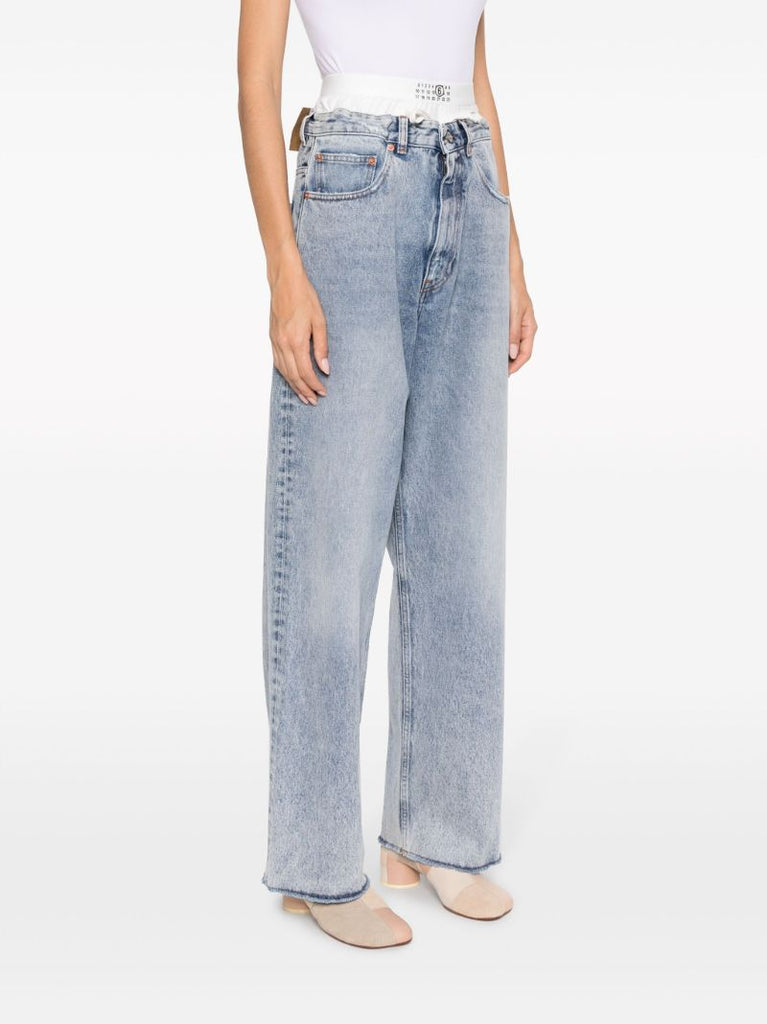 Blue Layered Wide-leg Jeans