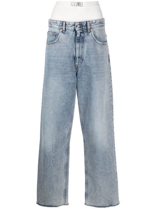 Blue Layered Wide-leg Jeans