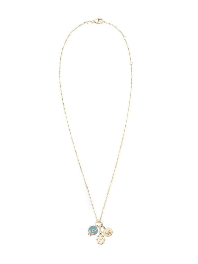 18k Yellow Gold Aqua Butterfly Disk Diamond Necklace