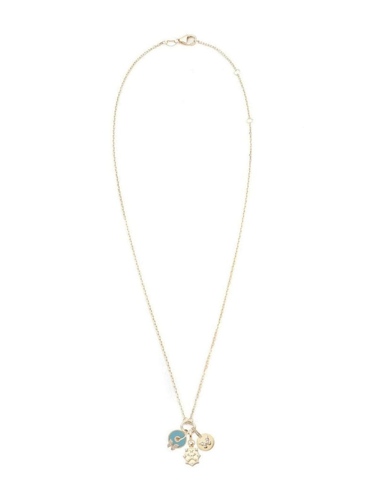 18k Yellow Gold Aqua Butterfly Disk Diamond Necklace