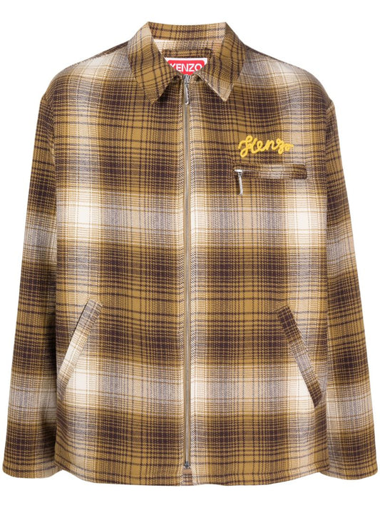 Brown Plaid Zipped Shirt Jacket
