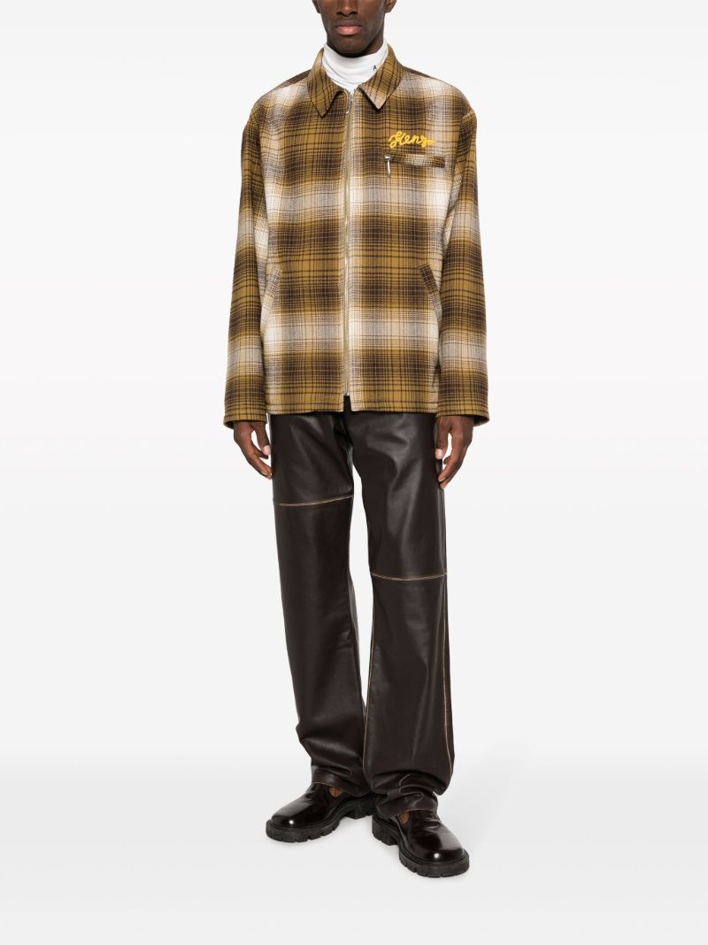 Brown Plaid Zipped Shirt Jacket