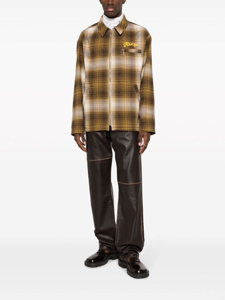 Brown Plaid Zipped Shirt Jacket