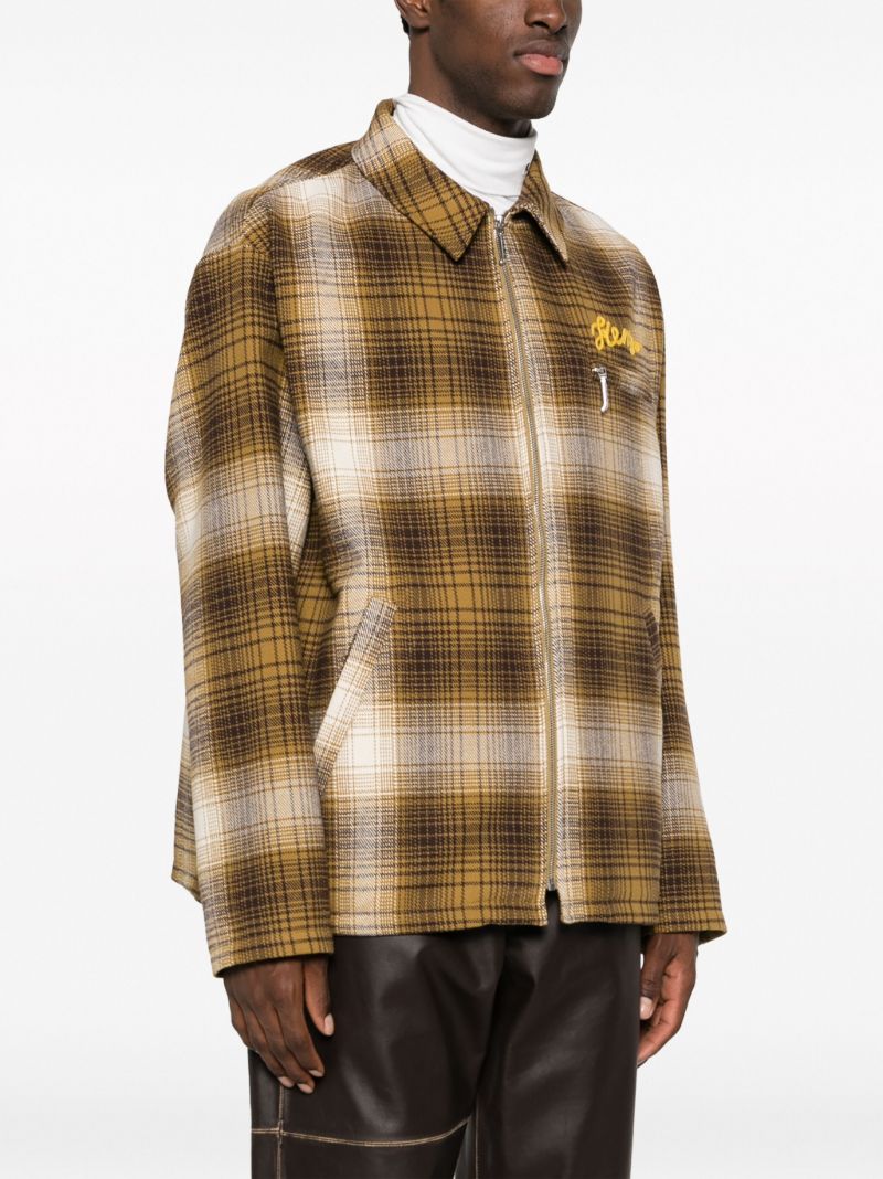 Brown Plaid Zipped Shirt Jacket