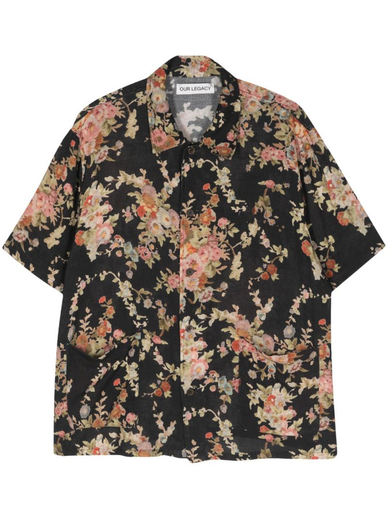 Black Elder Floral Print Cotton Shirt